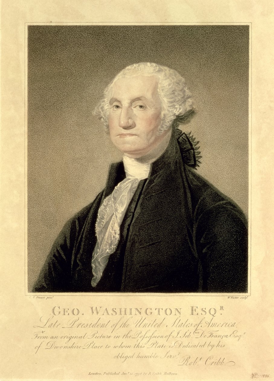 Retrato de George Washington, grabado por William Nutter, pub. por Robert Cribb, 1798 de Gilbert Stuart