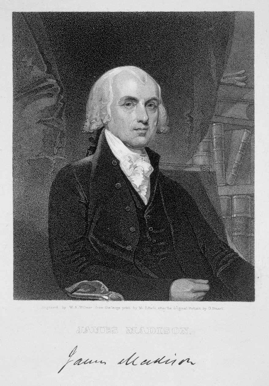 Retrato de James Madison, grabado por William A. Wilmer (c.1820-c.1855) después de la impresión de David Edwin (1776-1841) de Gilbert Stuart