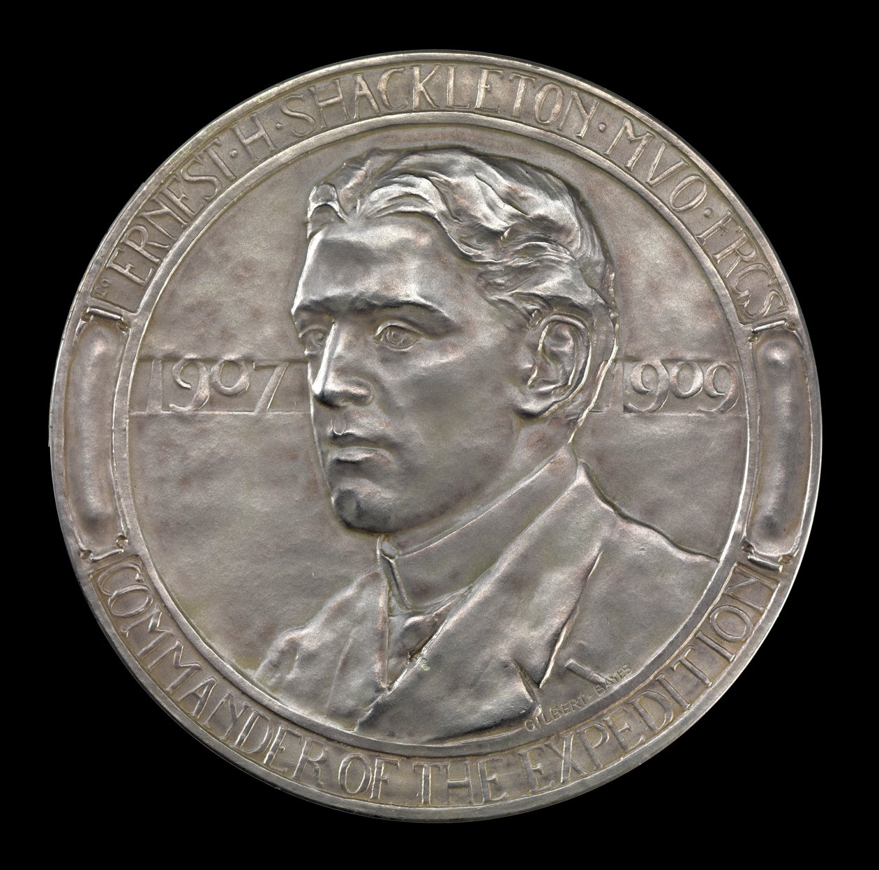 Medalla de la Real Sociedad Geográfica: Expedición antártica de Shackleton 1907-1909 (plata) de Gilbert Bayes