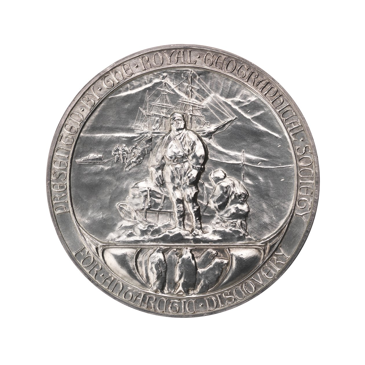 Medalla de la Real Sociedad Geográfica: Expedición antártica de Scott 1902-1904, c.1904 (plata) de Gilbert Bayes