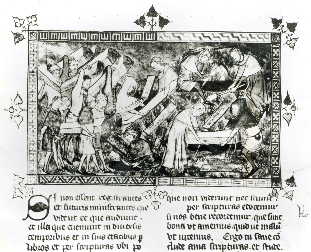 13076-77 f.24v La Peste Negra en Tournai, por Gilles de Muisit, después de 1349 de Gilles Le Muisit