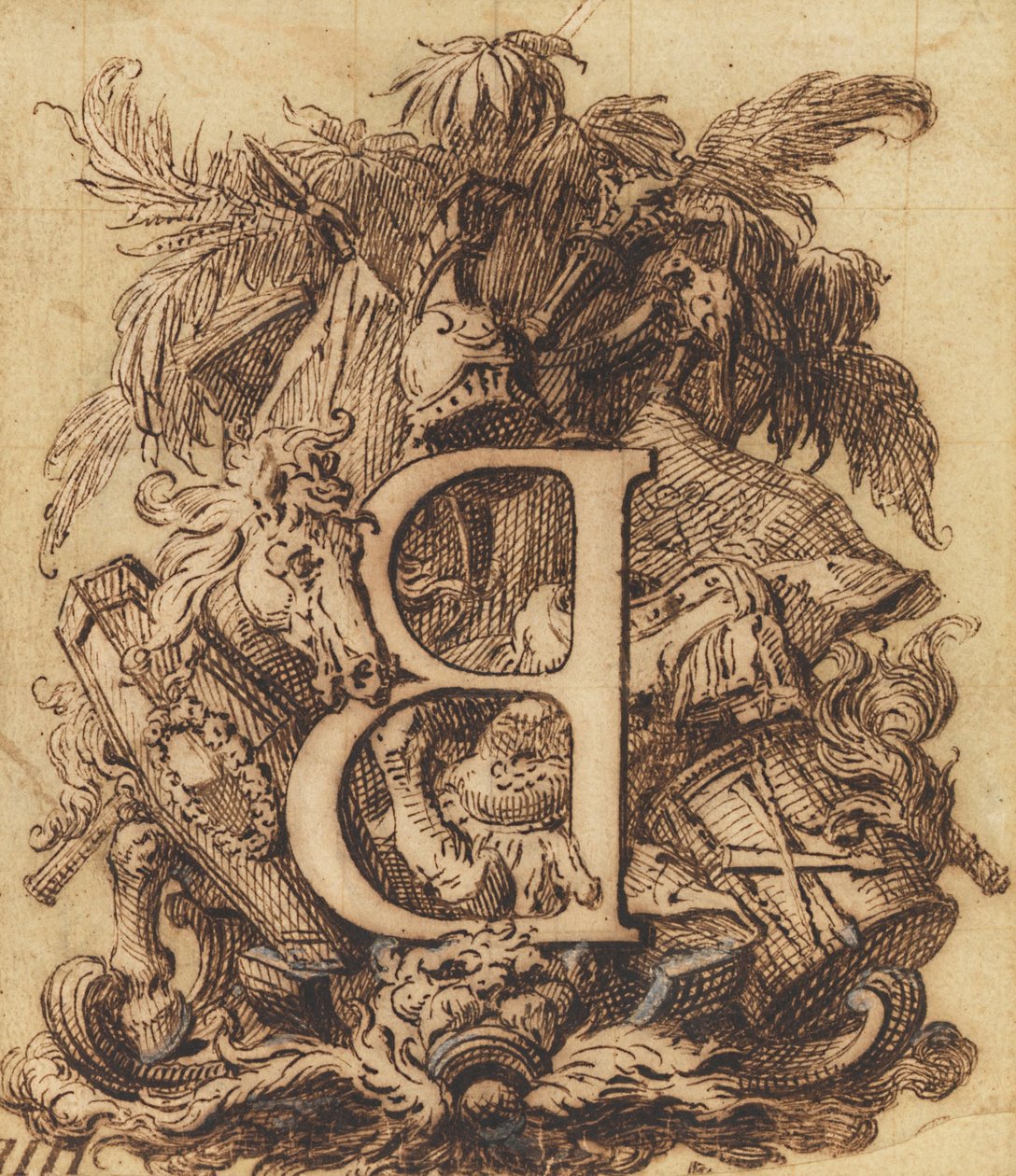 Diseño ornamental para la letra B de Gilles Marie Oppenord