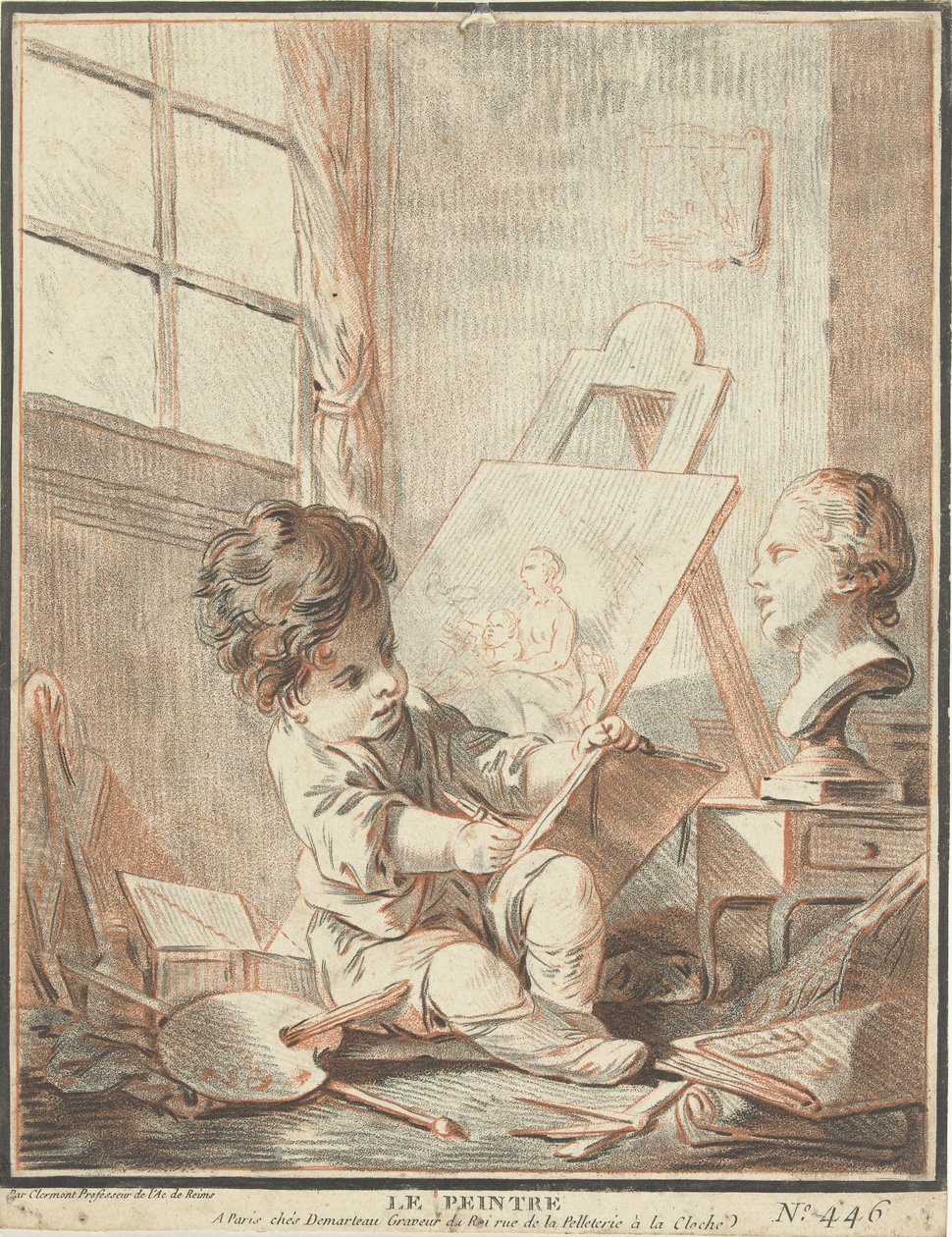 Kind como schilder en atelier Le peintre (título sobre objeto) de Gilles Demarteau