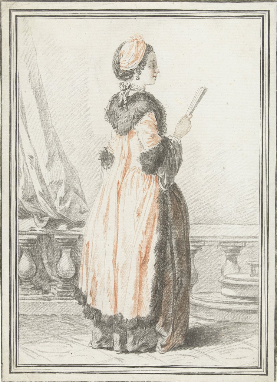 Mujer de pie sosteniendo un abanico de Gilles Demarteau