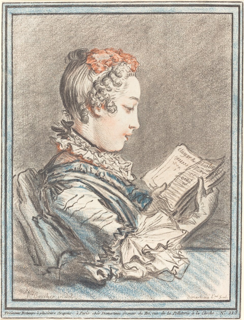 Joven leyendo Heloísa y Abelardo, 1770 de Gilles Demarteau