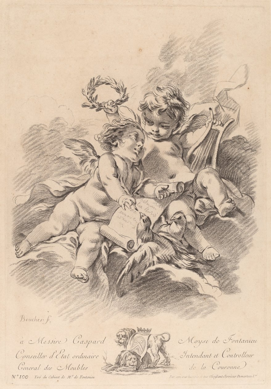 Alegoría de la música con dos querubines y palomas de Gilles Demarteau the Elder after François Boucher