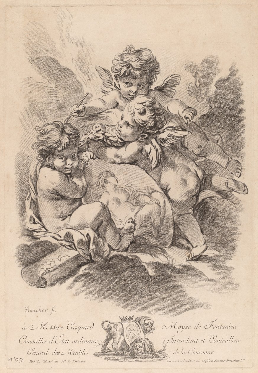 Alegoría de la Pintura con Tres Querubines de Gilles Demarteau the Elder after François Boucher