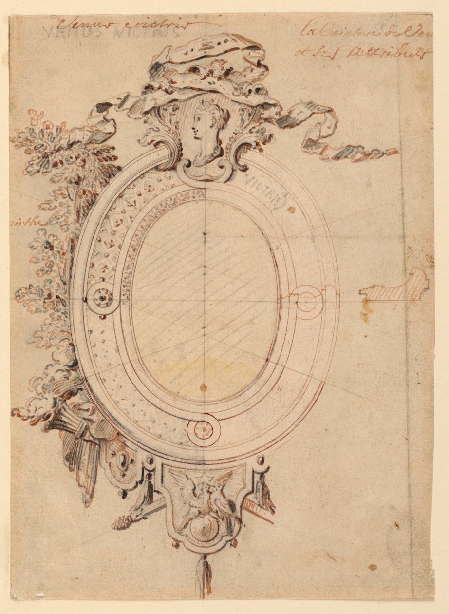 Diseño para un marco ovalado sobre el tema de Venus victoriosa de Gilles Marie Oppenord