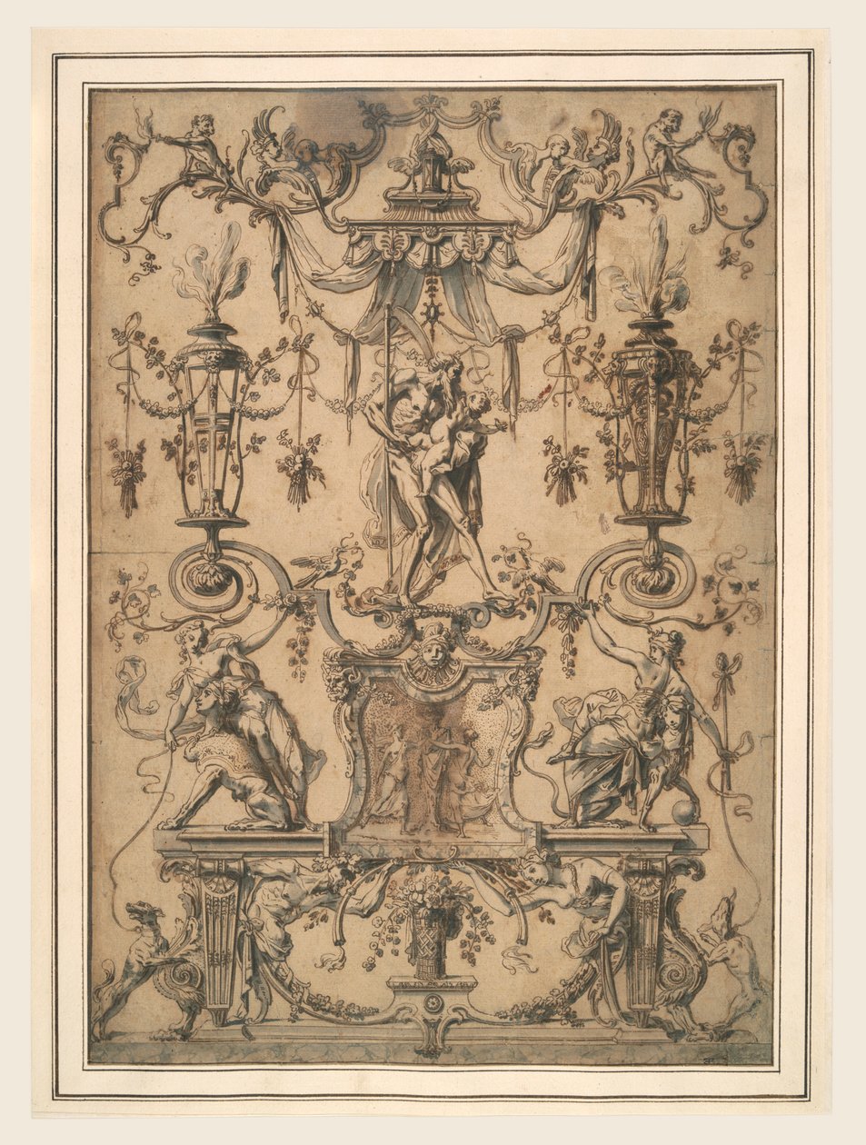 Panel ornamental con Padre Tiempo de Gilles-Marie Oppenord