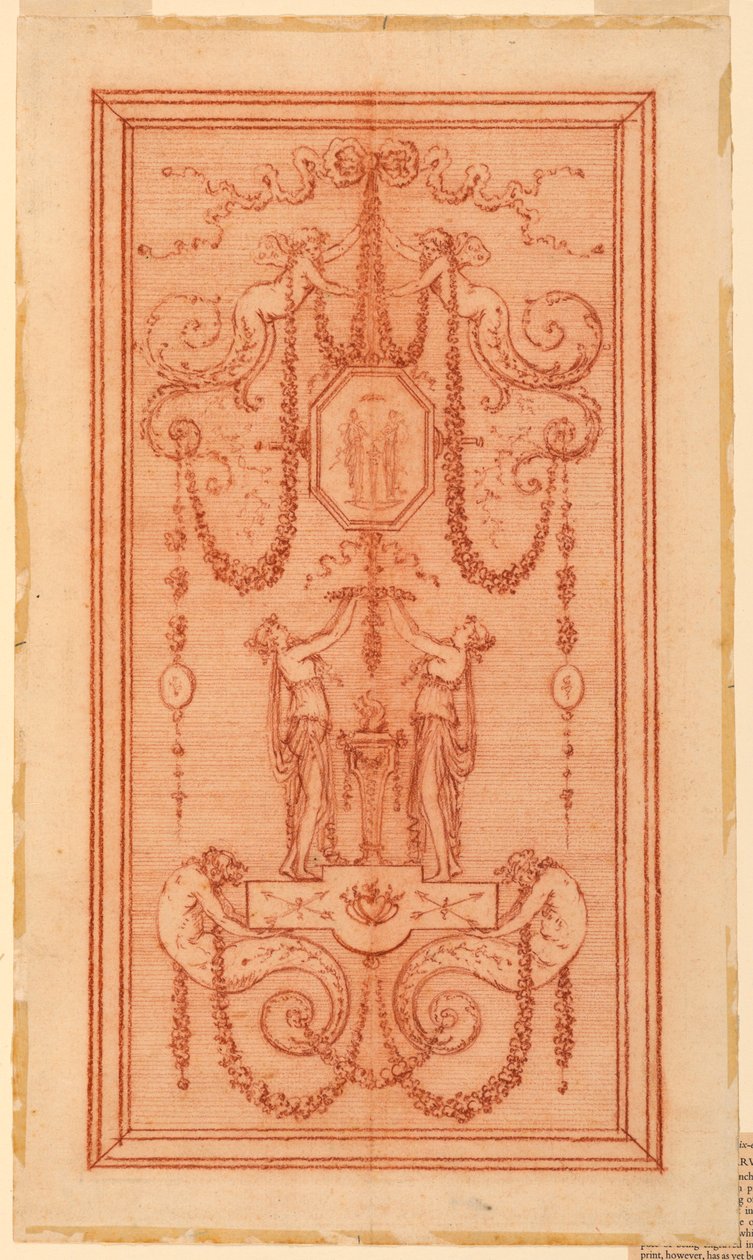 Diseño para un panel decorativo (con ninfas y guirnaldas) de Gilles Paul Cauvet