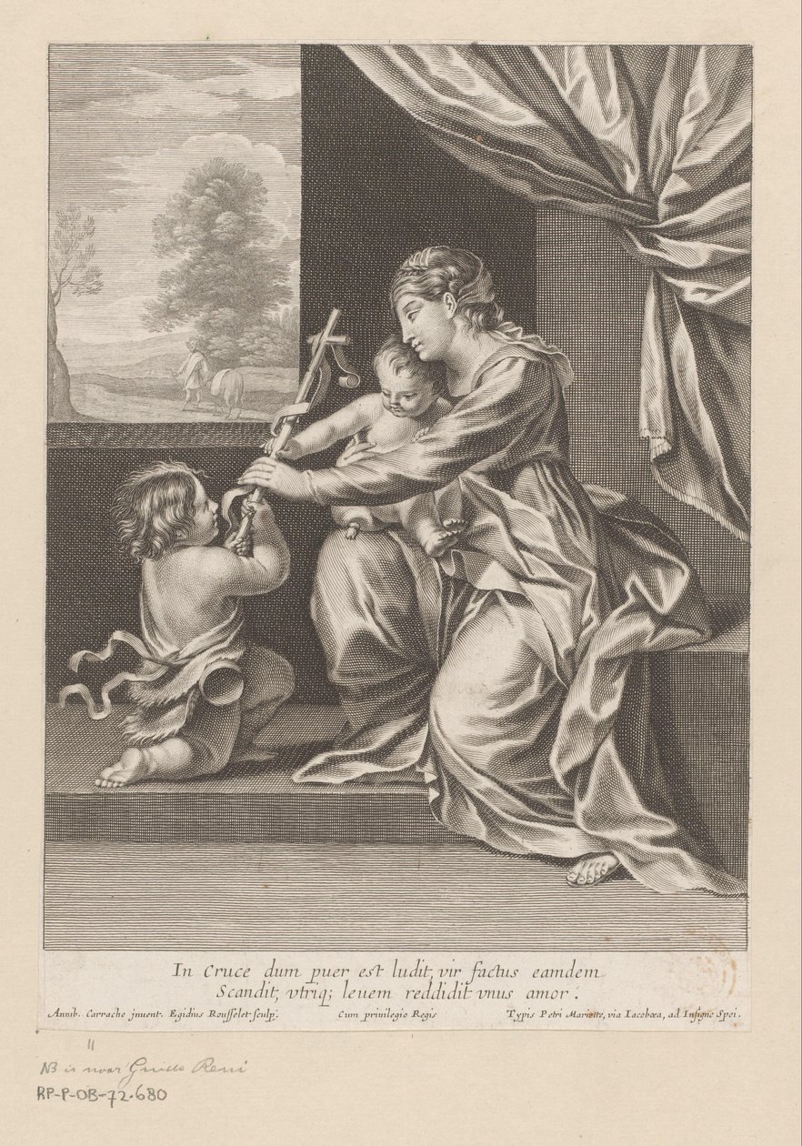 María con el Niño y Juan el Bautista sosteniendo una cruz de Gilles Rousselet