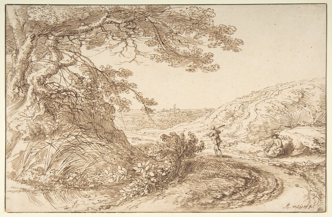 Paisaje con árboles viejos y figuras de Gillis Neyts
