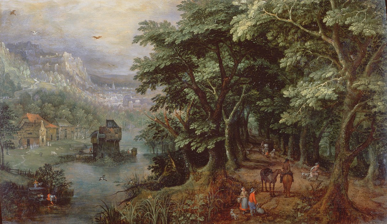 Paisaje con figuras en una avenida, c.1595 de Gillis van III Coninxloo