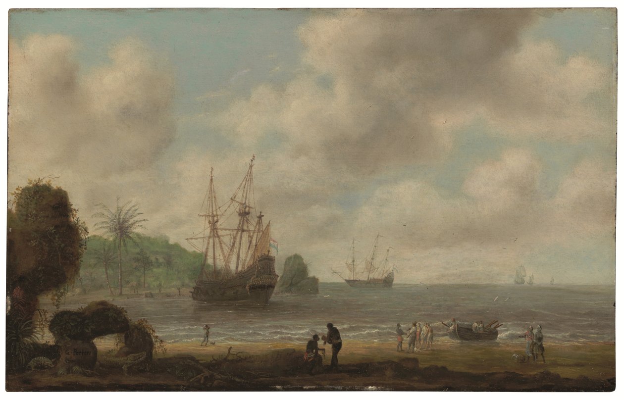 El buque de guerra holandés Amsterdam ante la costa brasileña (óleo sobre tabla) de Gillis Peeters
