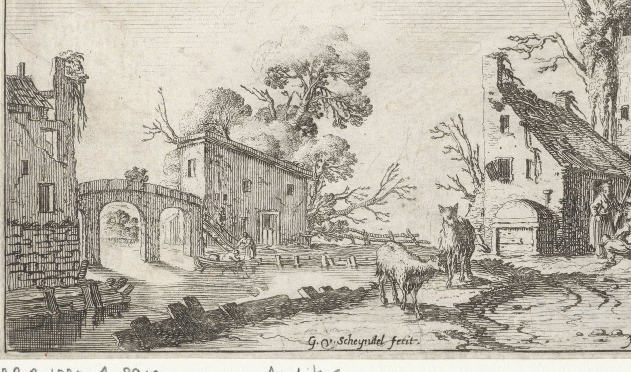 Granja y torre sobre un río (Het Heor) Paisajes con los cinco sentidos (título de la serie) de Gillis van Scheyndel (I)