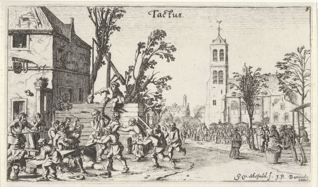 Batalla en una posada (el Tastzin) Paisajes con los cinco sentidos (título de la serie) de Gillis van Scheyndel (I)