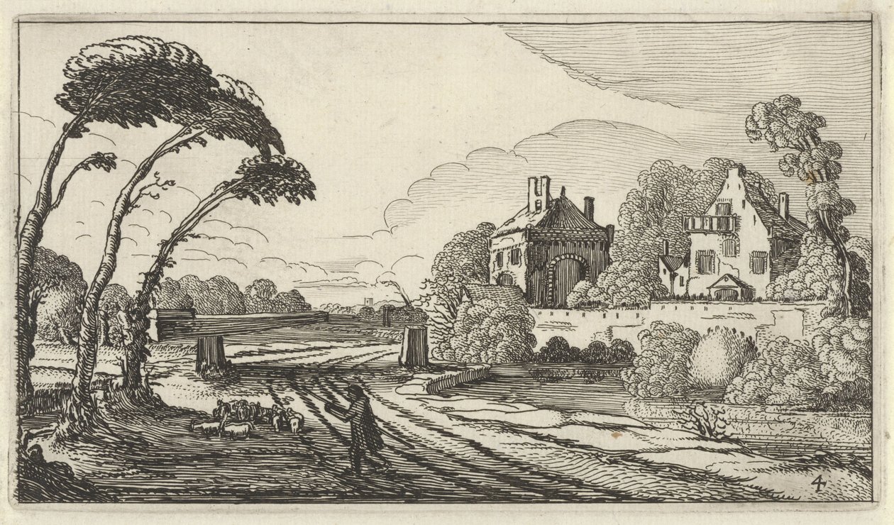 pastor en un paisaje Doce paisajes con figuras (título sobre objeto) de Gillis van Scheyndel (I)
