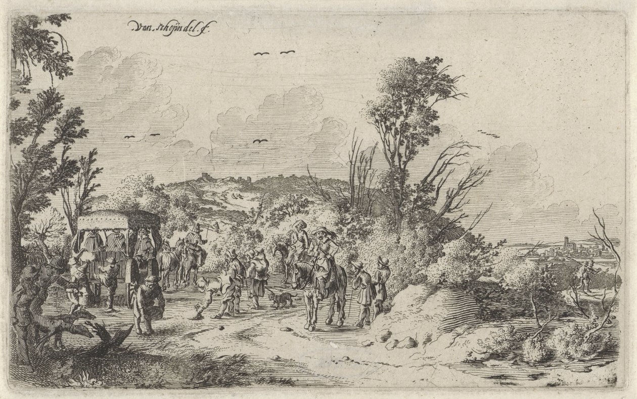 Carruaje y jinetes en un camino rural
Olor
Paisajes con los cinco sentidos (título de la serie) de Gillis van Scheyndel (I)