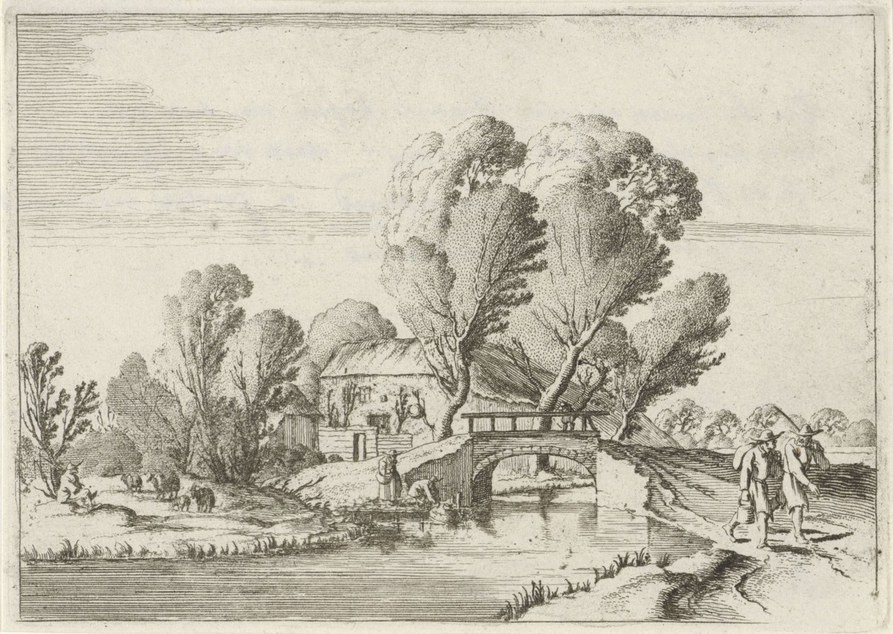 Dos caminantes por un canal Siete paisajes (título de la serie) de Gillis van Scheyndel (I)