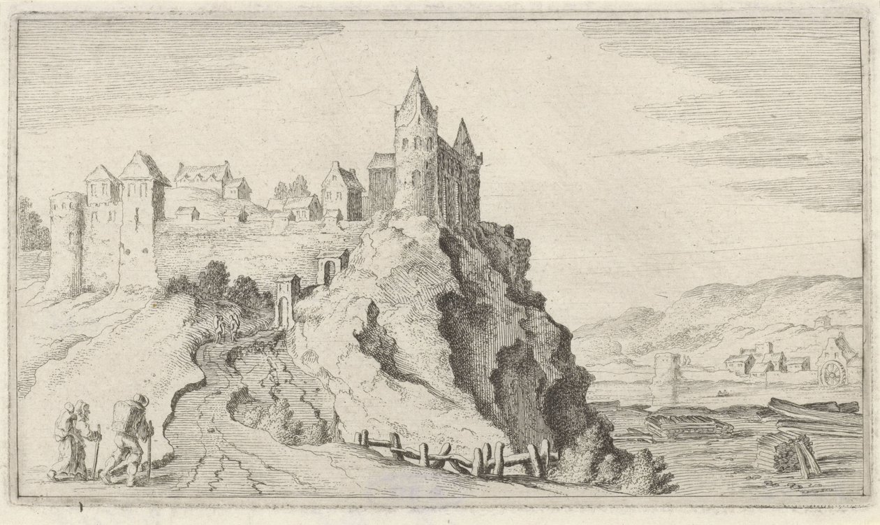 Ciudad fortificada en una colina Doce paisajes (título de la serie) de Gillis van Scheyndel (I)