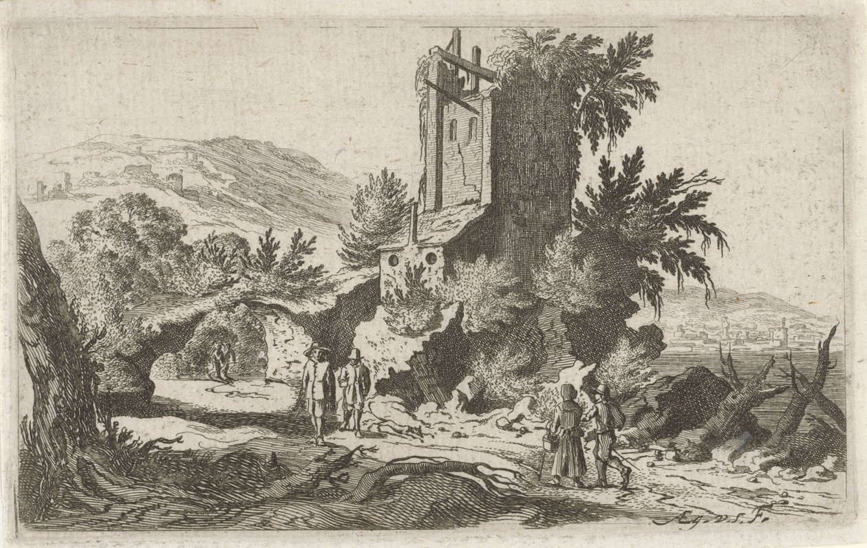 Caminantes cerca de una ruina
Seis paisajes (título de la serie) de Gillis van Scheyndel (I)