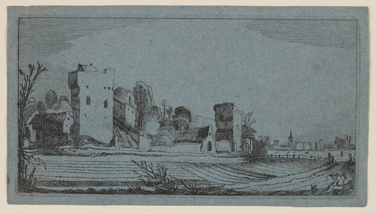 Campos antes que ruinas transformados en granjas, de Doce paisajes con figuras de Gillis van Scheyndel