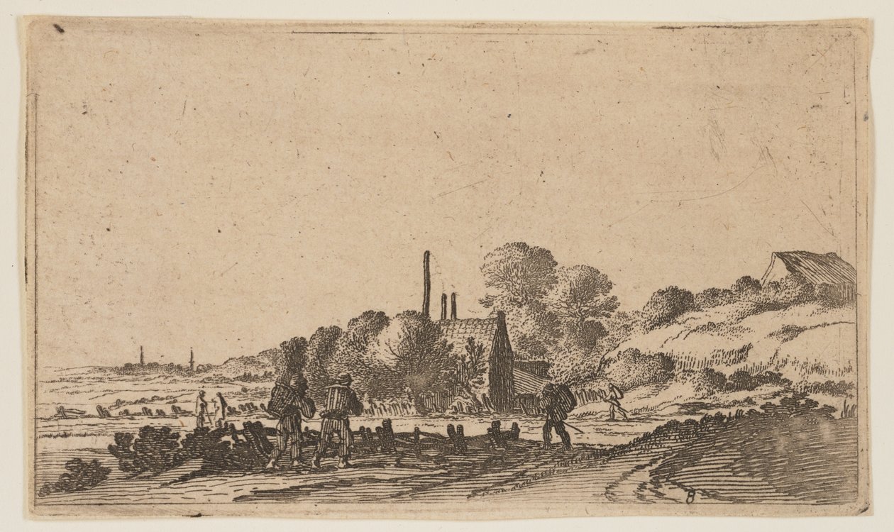 Figuras en un camino ante granjas en las dunas, de Doce paisajes de Gillis van Scheyndel