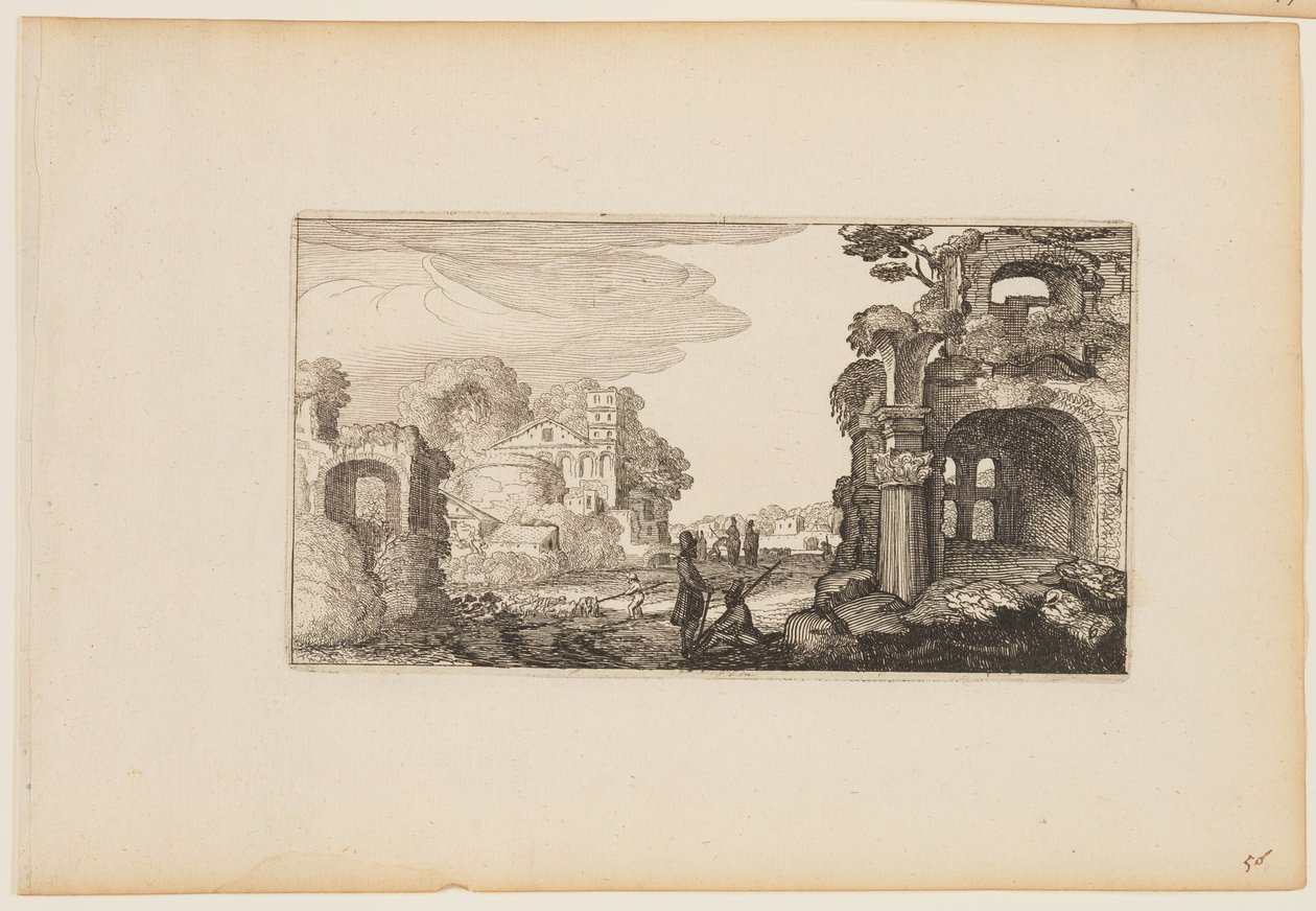 Camino entre ruinas romanas, de Doce paisajes con figuras de Gillis van Scheyndel