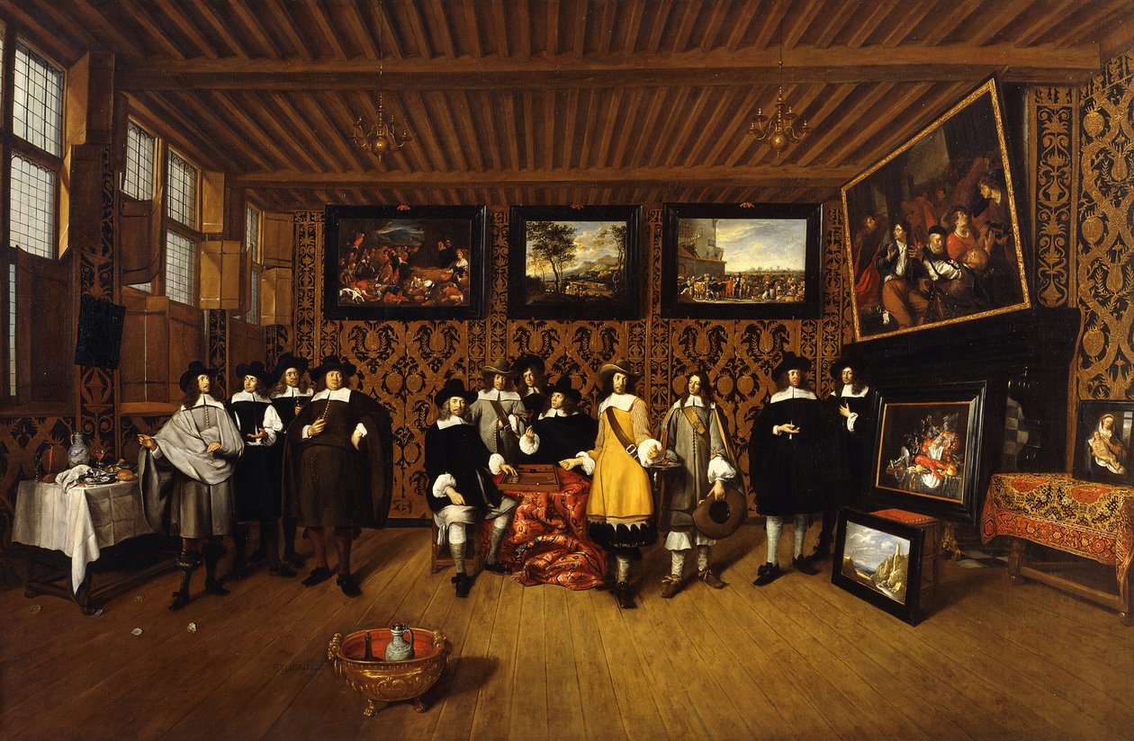 Retrato de grupo de doce caballeros en un interior, 166- de Gillis van Tilborgh