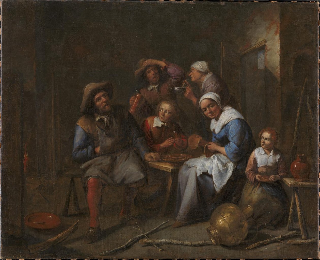 Un interior con artesanos y campesinos comiendo y bebiendo de Gillis van Tilborgh