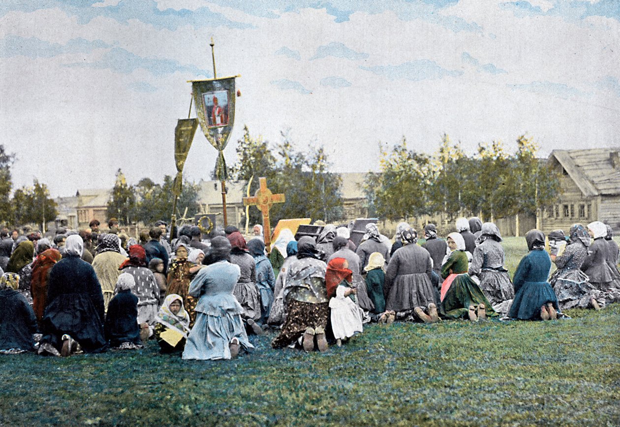 Una procesión religiosa en un pueblo, Rusia de Gillot