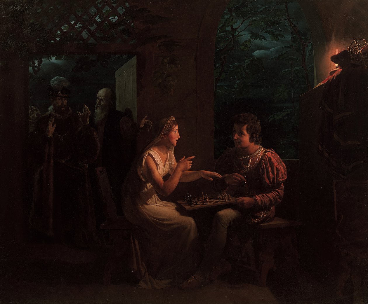 Ferdinand y Miranda jugando al ajedrez de Gillot Saint Evre