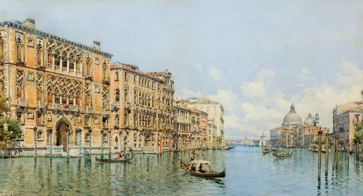 Vista del Gran Canal con Palazzo Cavalli-Franchetti y Santa Maria della Salute de Gino de Colle