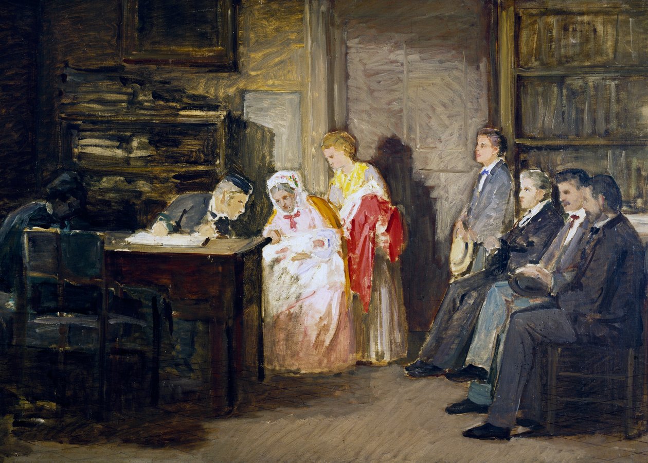 El Estado Civil, por Gioacchino Toma (1836-1893), pintura de Gioacchino Toma