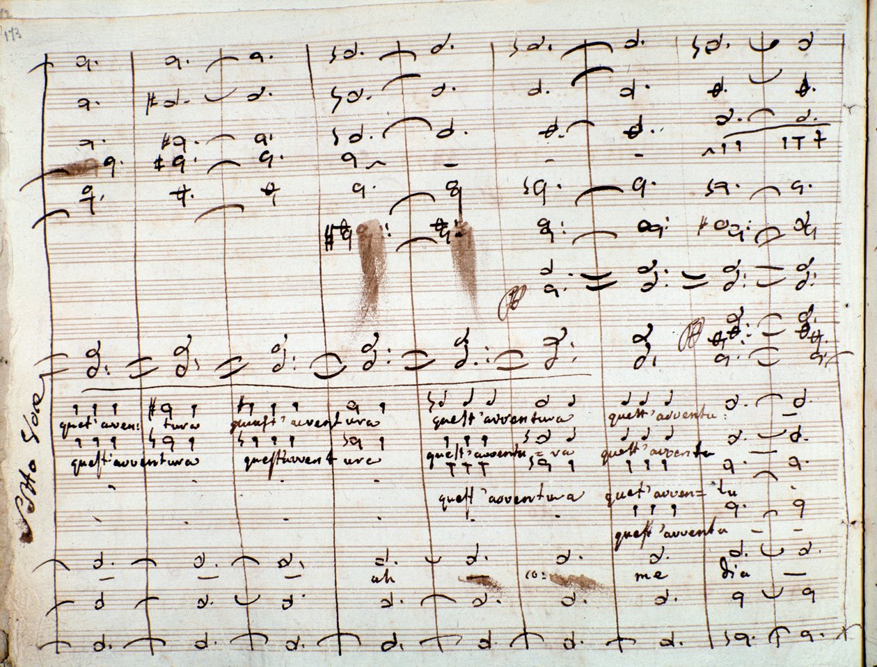Partitura Musical para el aria Questavventura, en El Barbero de Sevilla de Gioachino Rossini