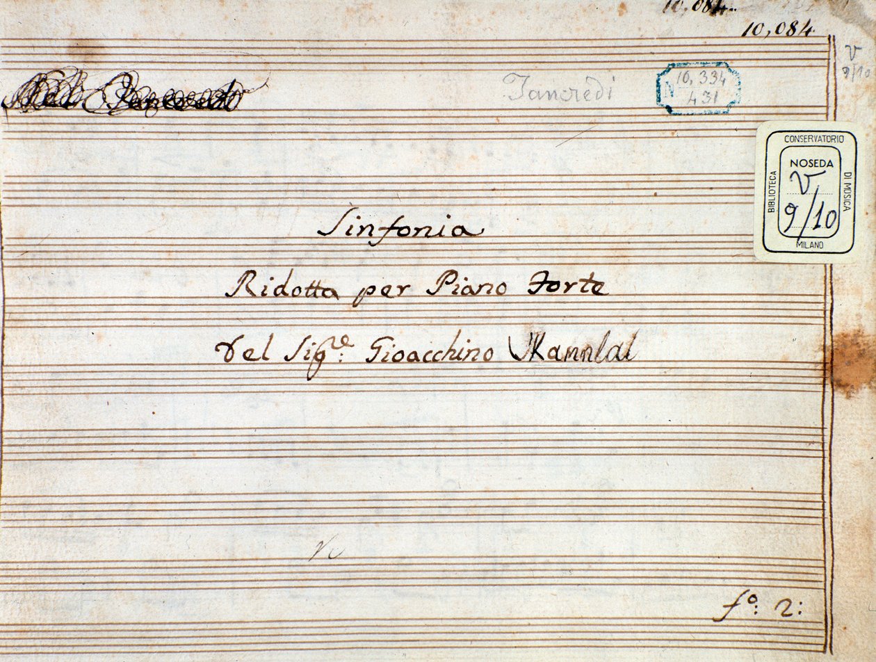 Partitura para la sinfonía reducida para piano de Tancredi, ópera de Gioacchino Rossini de Gioachino Rossini