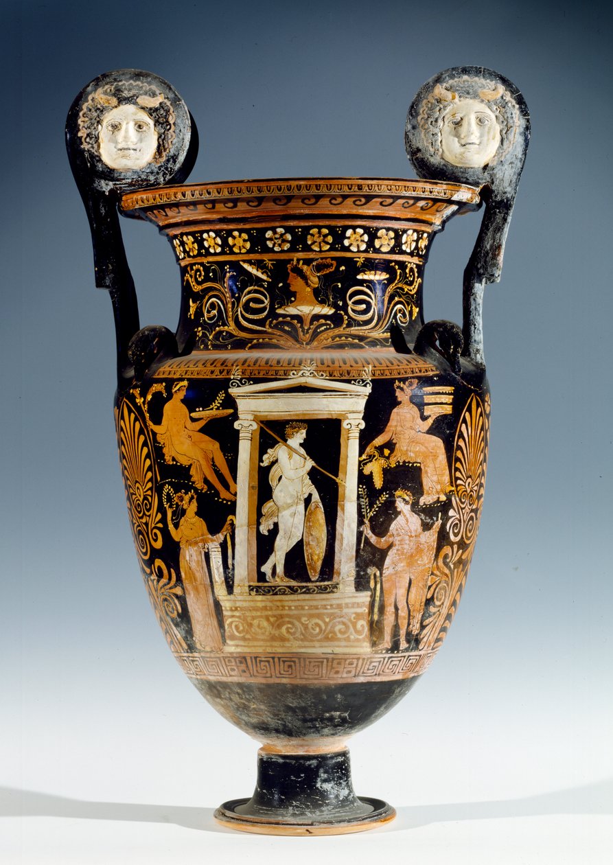 Crátera de volutas de figuras rojas y blancas, Apulia (cerámica) de Gioia del Colle Painter
