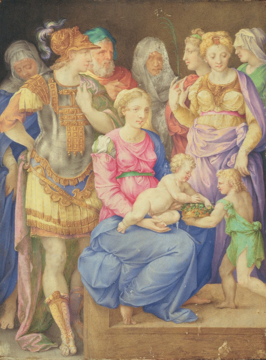 La Virgen y el Niño, San Juan Bautista y siete individuos, c.1553 de Giorgio Giulio Clovio