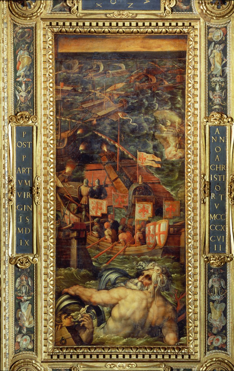 Una batalla naval entre Florencia y Pisa del techo del Salone dei Cinquecento, 1565 de Giorgio Vasari