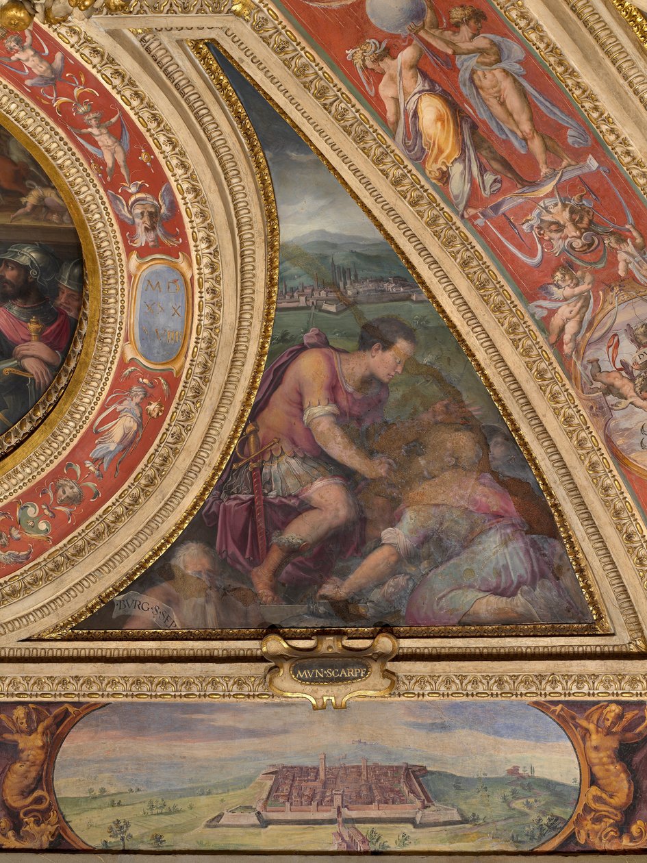 Alegoría de Borgo San Sepolcro; al fondo, vista de Scarperia de Giorgio Vasari
