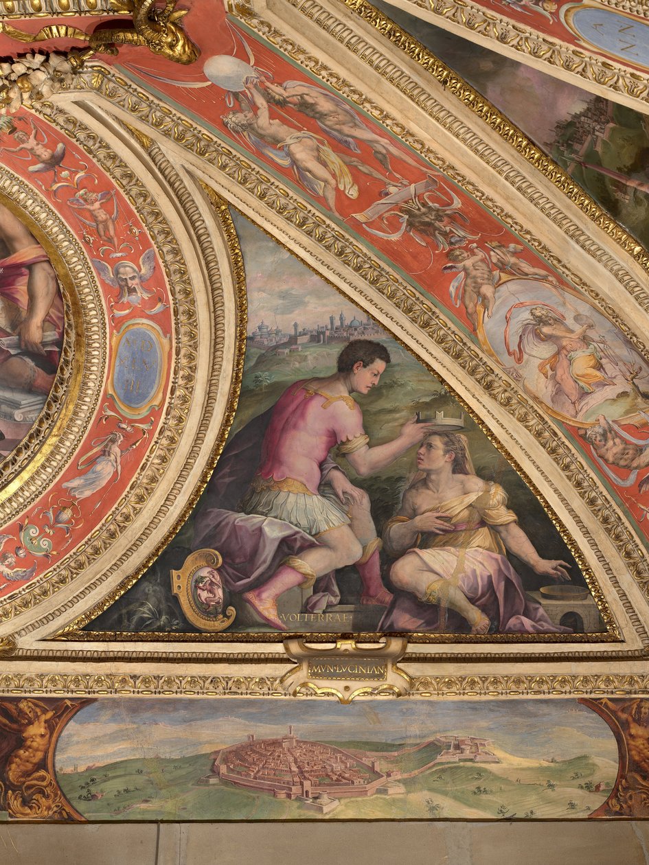 Alegoría de Volterra; al fondo, vista de Lucignano de Giorgio Vasari