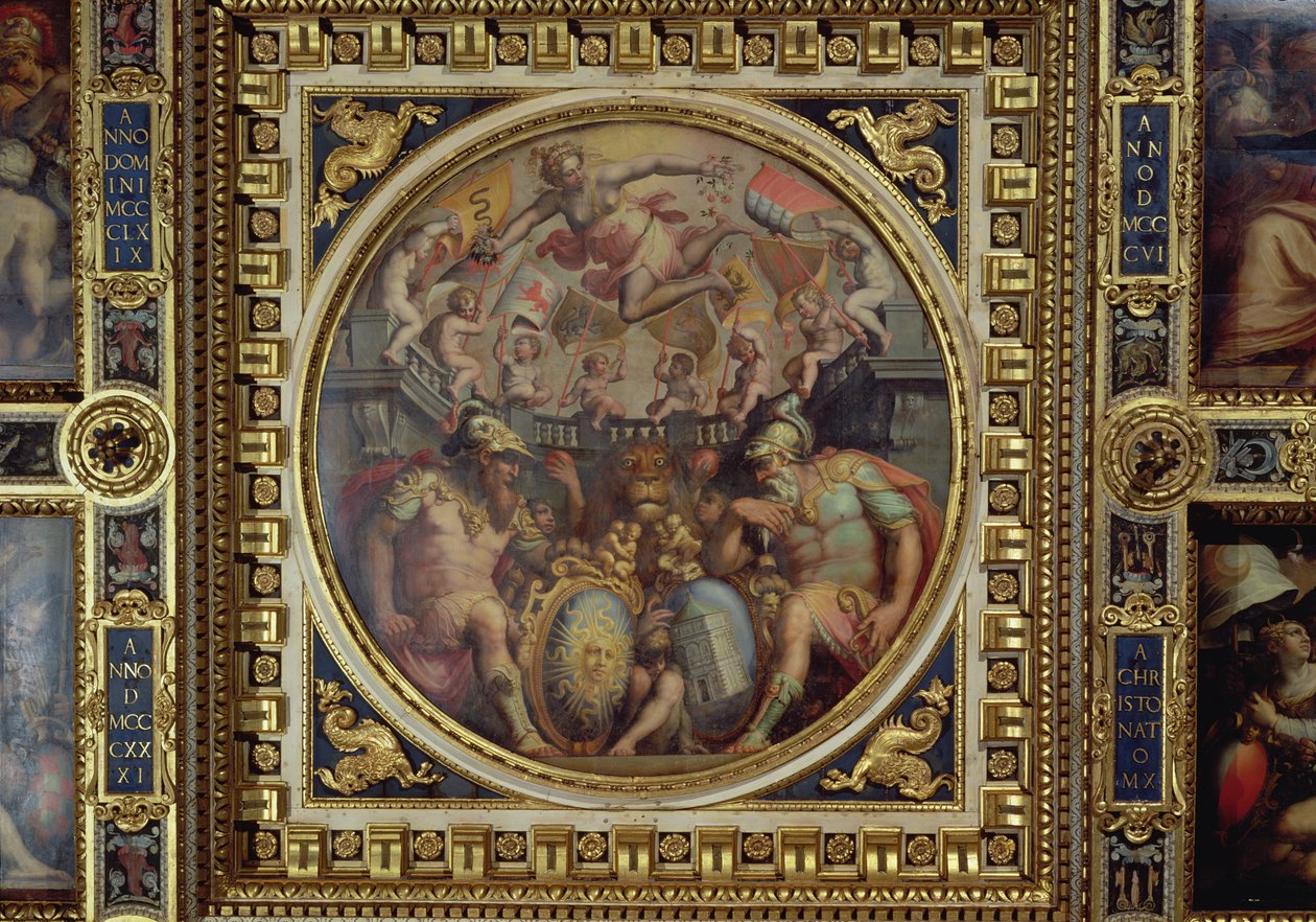 Alegoría de los distritos de San Giovanni y Santa Maria Novella del techo de la Sala dei Cinquecento, 1565 de Giorgio Vasari