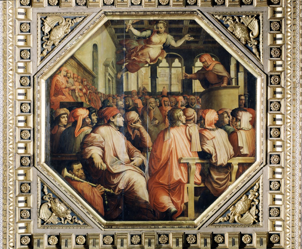 Oración de Antonio Giacomini por la guerra con Pisa del techo del Salone dei Cinquecento, 1565 de Giorgio Vasari