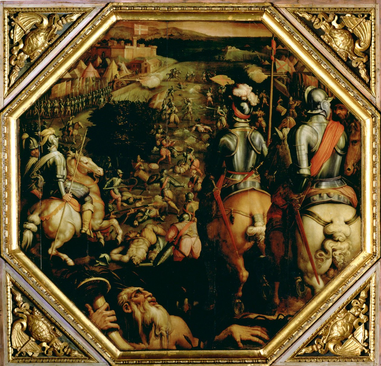 La batalla de Marciano en 1553, del techo del Salone dei Cinquecento, 1565 de Giorgio Vasari