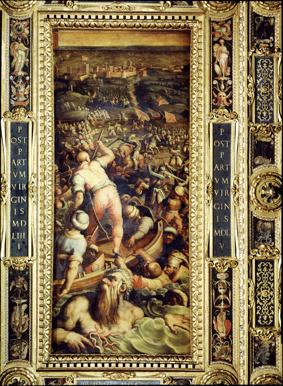 La derrota de los turcos en Piombino del techo del Salone dei Cinquecento, 1565 (panel) de Giorgio Vasari