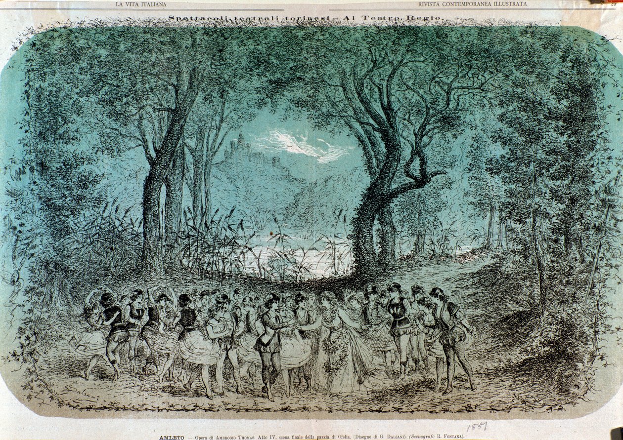 Ilustración para la escena de la locura de Ofelia en Hamlet por Ambroise Thomas de Giorgio Dalsani