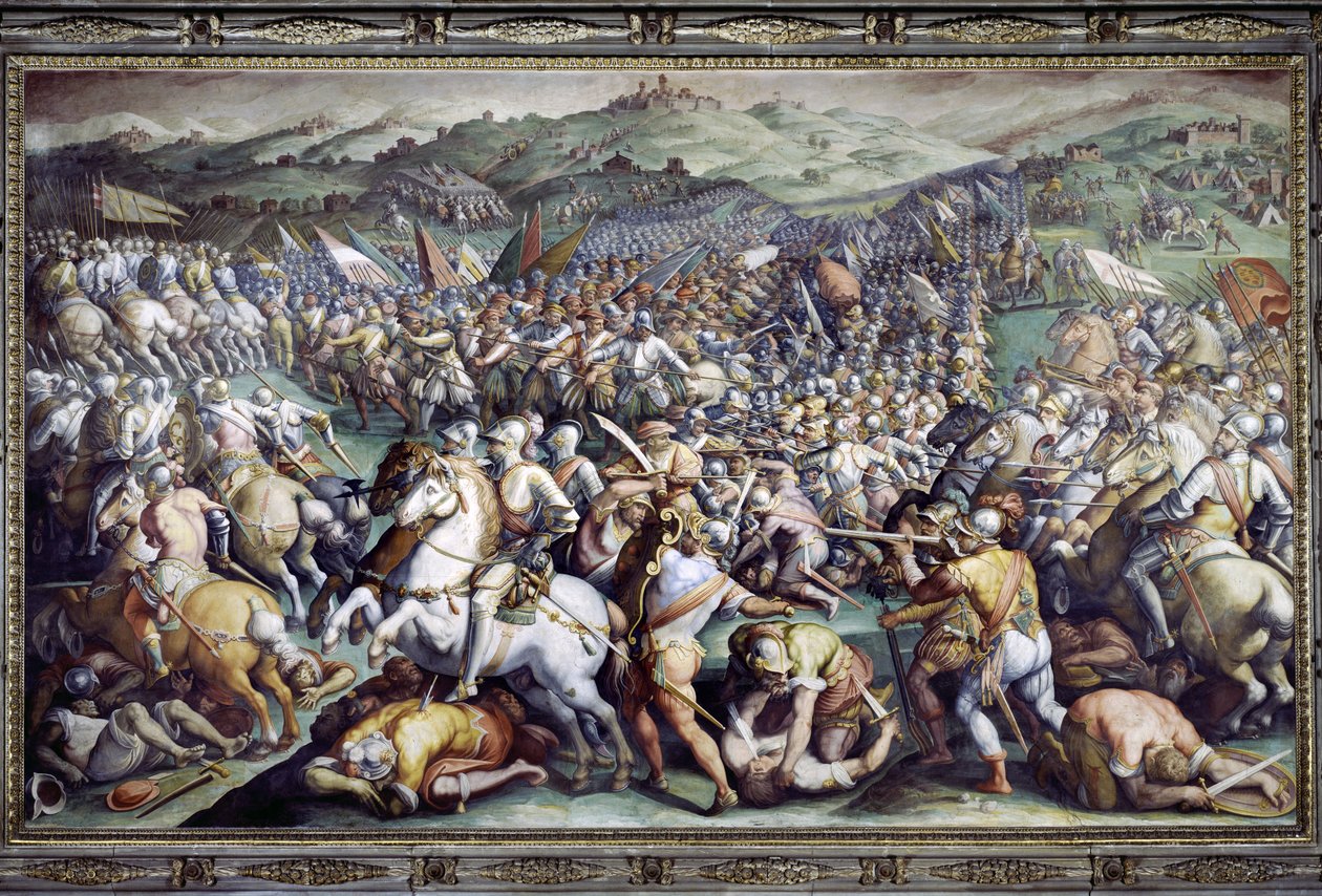 Batalla de Scannagallo en Valdichiana (Val di Chiana). Fresco de Giorgio Vasari y su taller (1511-1574). Palazzo Vecchio (Salón del Cinquecento) de Giorgio (and workshop) Vasari