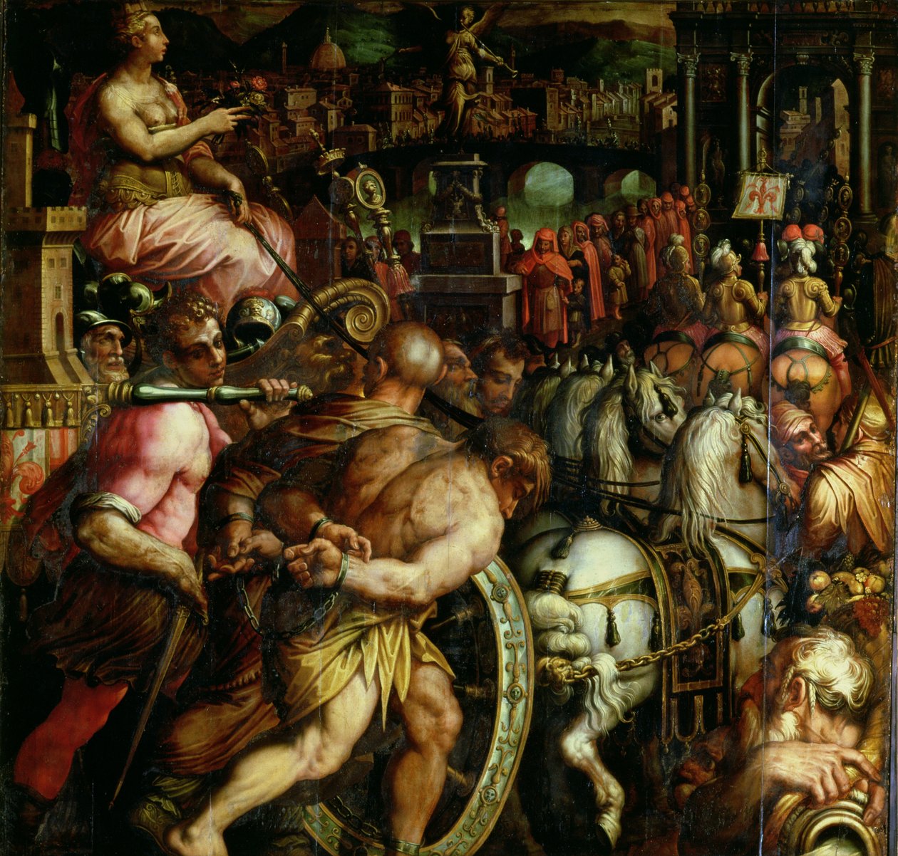 El triunfo después de la guerra con Pisa del techo del Salone dei Cinquecento de Giorgio (and workshop) Vasari