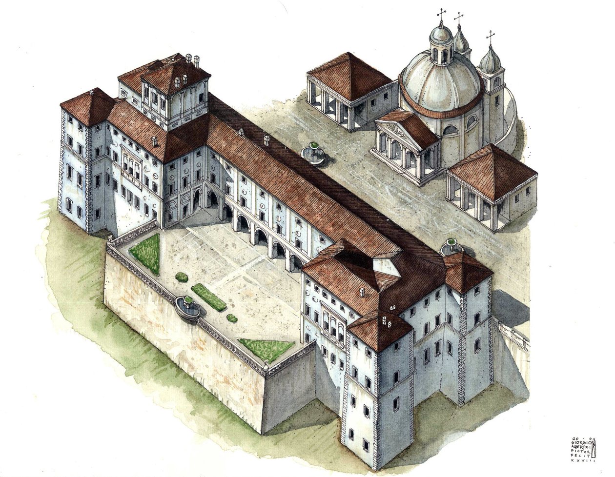 Arte barroco: vista aérea del palacio Chigi a Ariccia, Lacio, en el siglo XVII. Italia de Giorgio Albertini