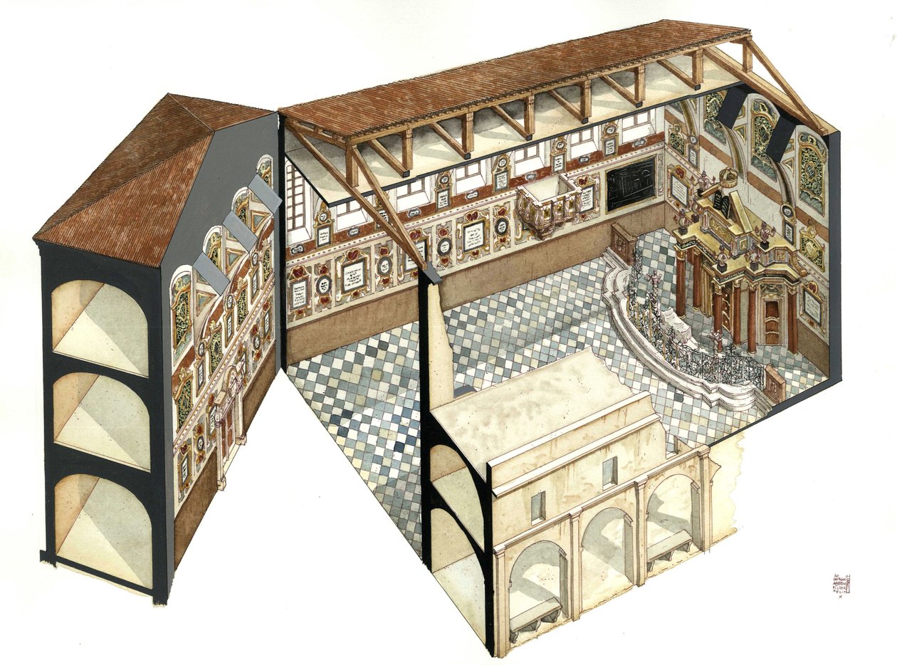 Arte barroco: reconstrucción de la estructura arquitectónica de la Sinagoga de Casale Monferrato (Casal), cerca de Alessandria (Alejandría), Italia. de Giorgio Albertini